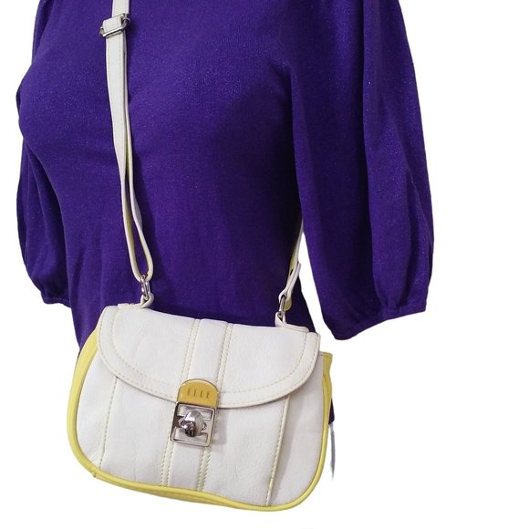 Elle Vegan Pleather Crossbody Shoulder Bag Purse 8x6 Logo Magnetic Pockets Zips - Picture 3 of 11